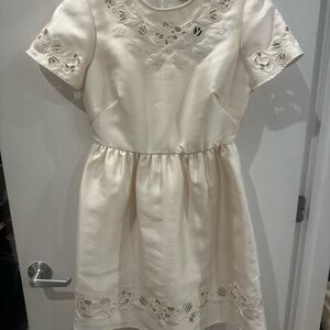 Kate Spade Cream Embroidered Cutwork Dress with Puff Sleeves